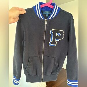 Polo Ralph Lauren Boys Cotton Full-Zip Sweater Navy Long Sleeve Size Small 8